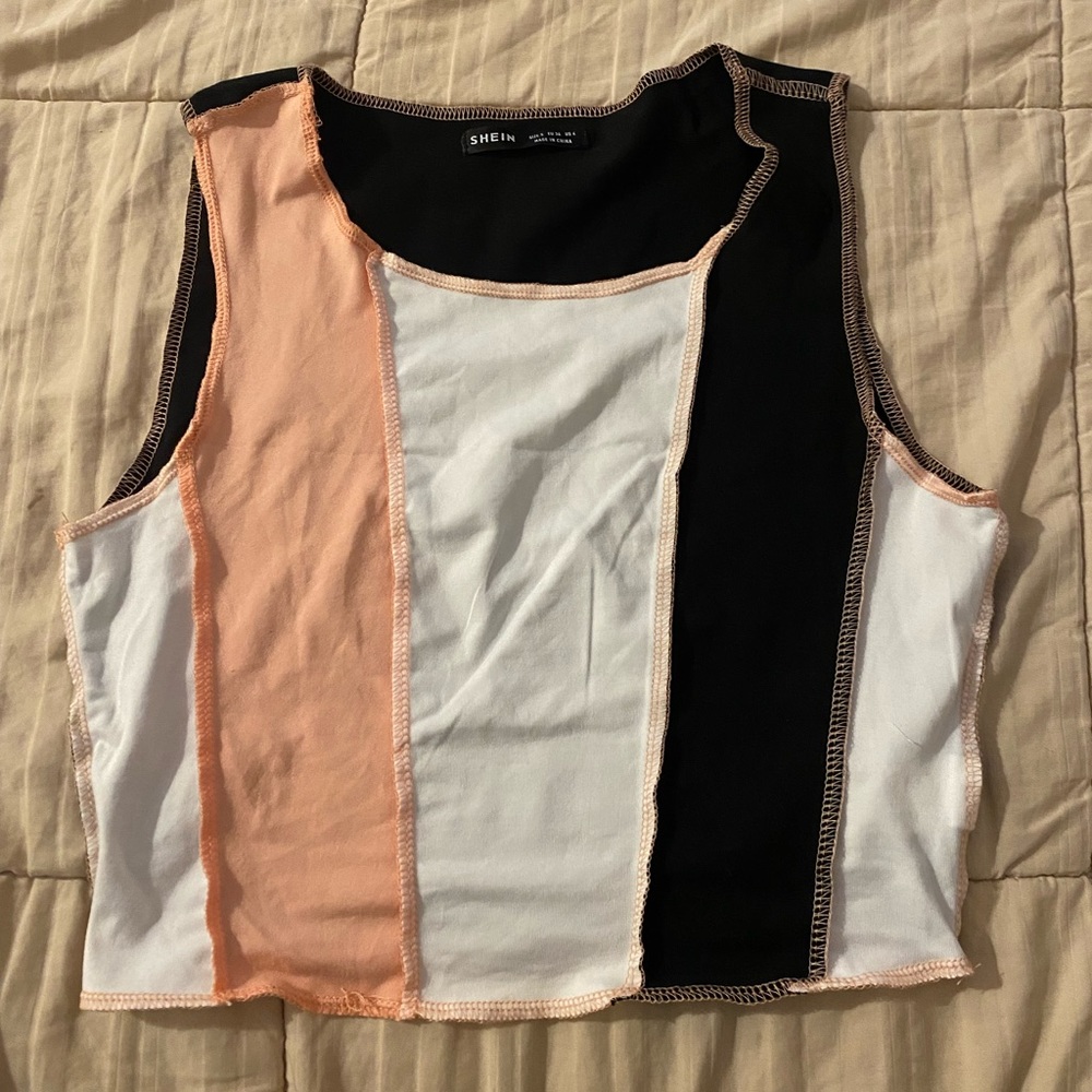 Pink, white, & black Crop top